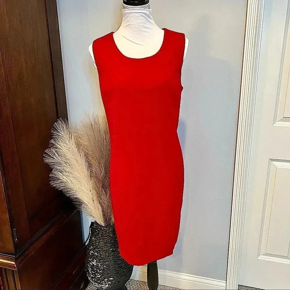 𝅺Briggs vintage scoop neck, sleeveless red dress with slit size L or XL - Picture 1 of 12